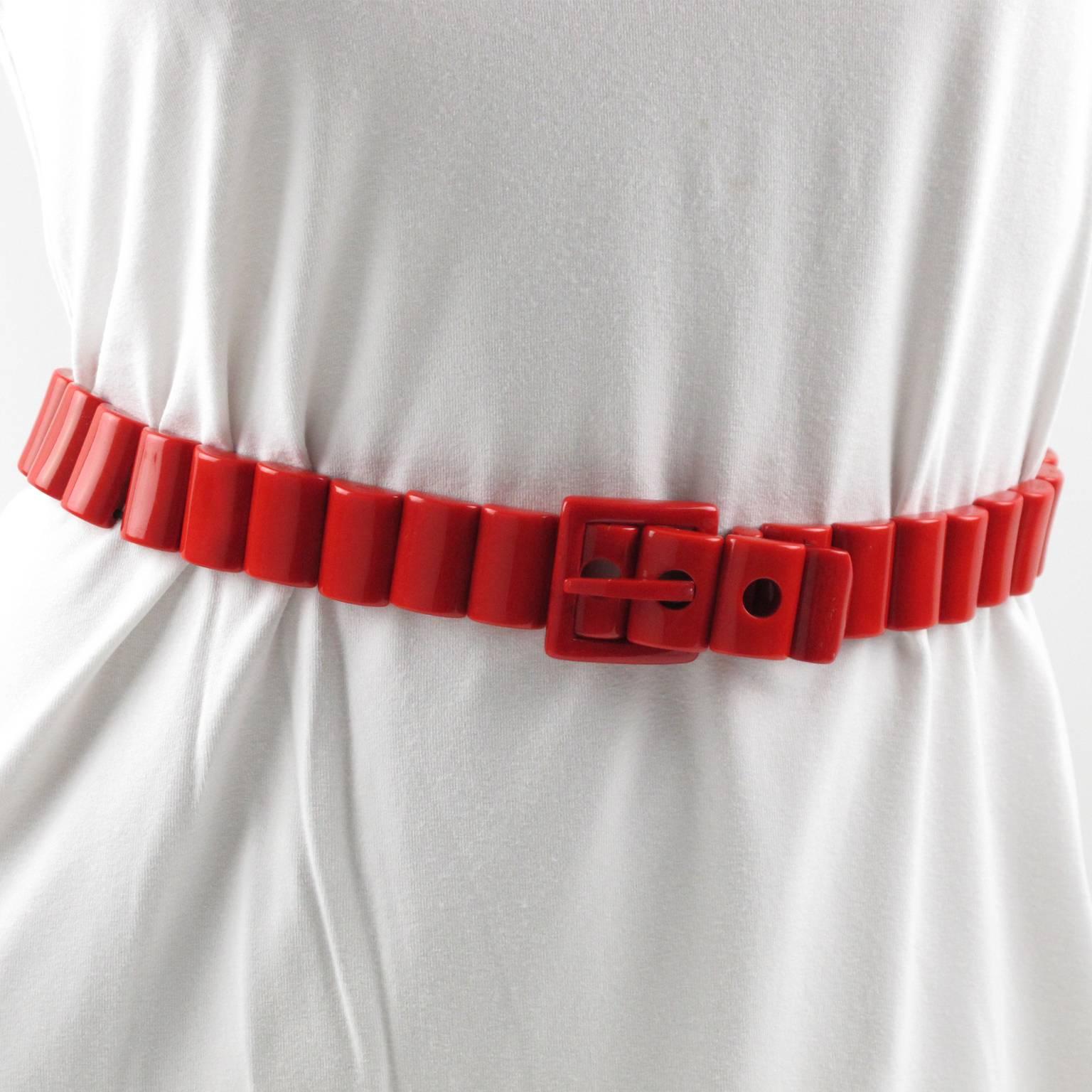 Women's Yves Saint Laurent Paris Space Age Stretch Red Resin Waist Belt