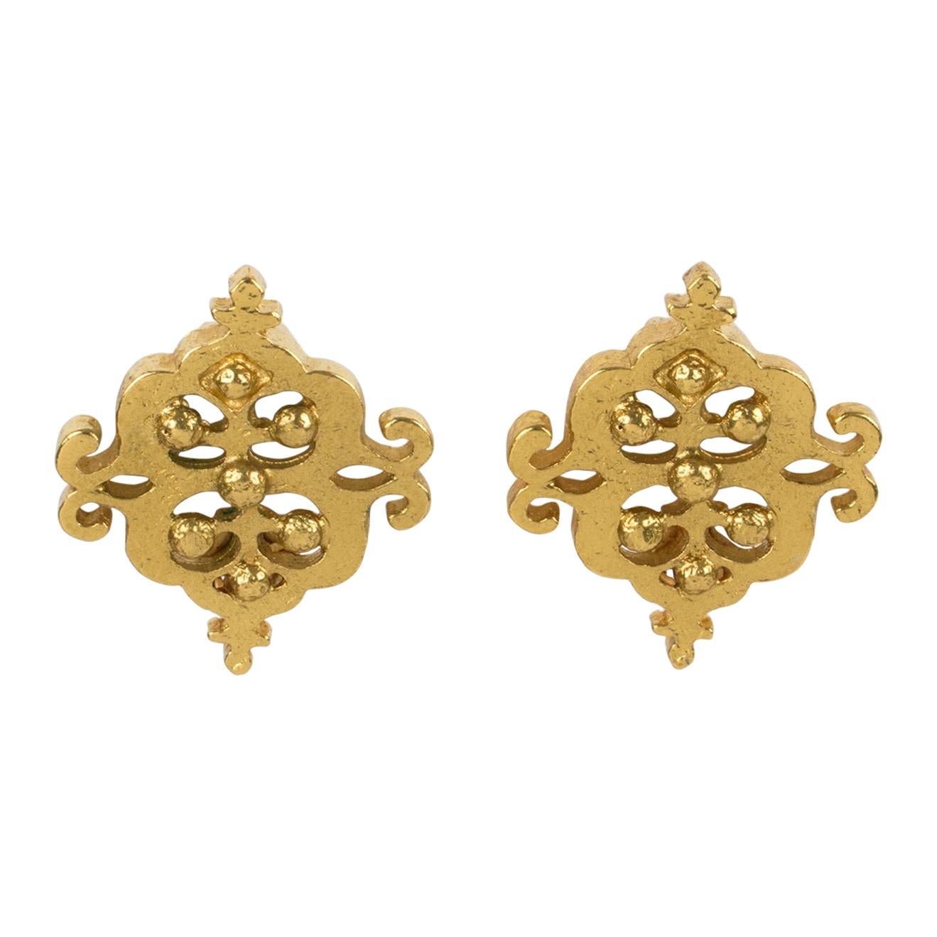 Yves Saint Laurent Paris Gilt Metal Baroque Clip Earrings