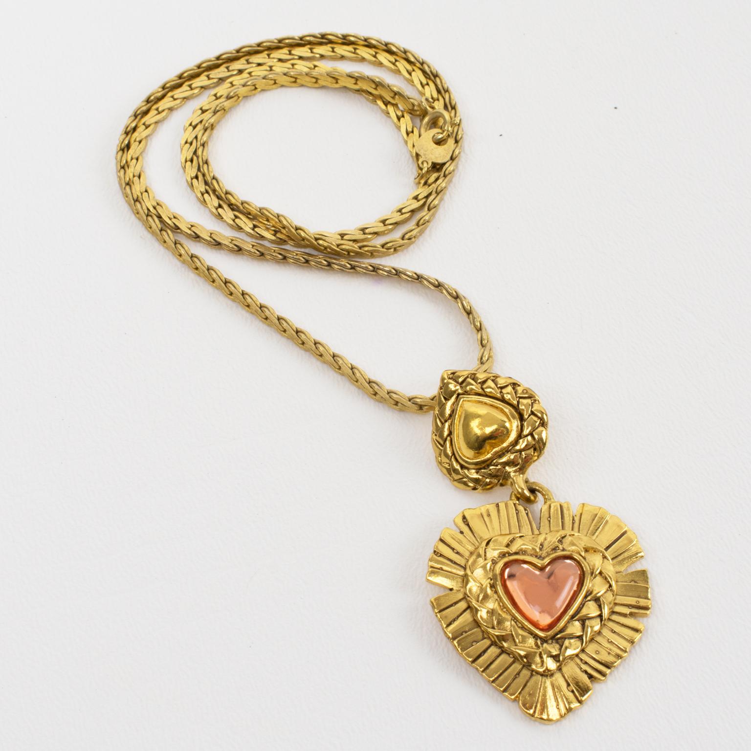 Yves Saint Laurent Paris Gilt Metal Heart Pendant Necklace 1