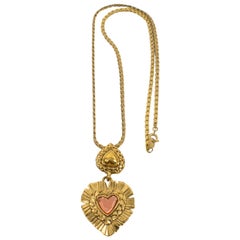 Vintage Yves Saint Laurent Paris Gilt Metal Heart Pendant Necklace
