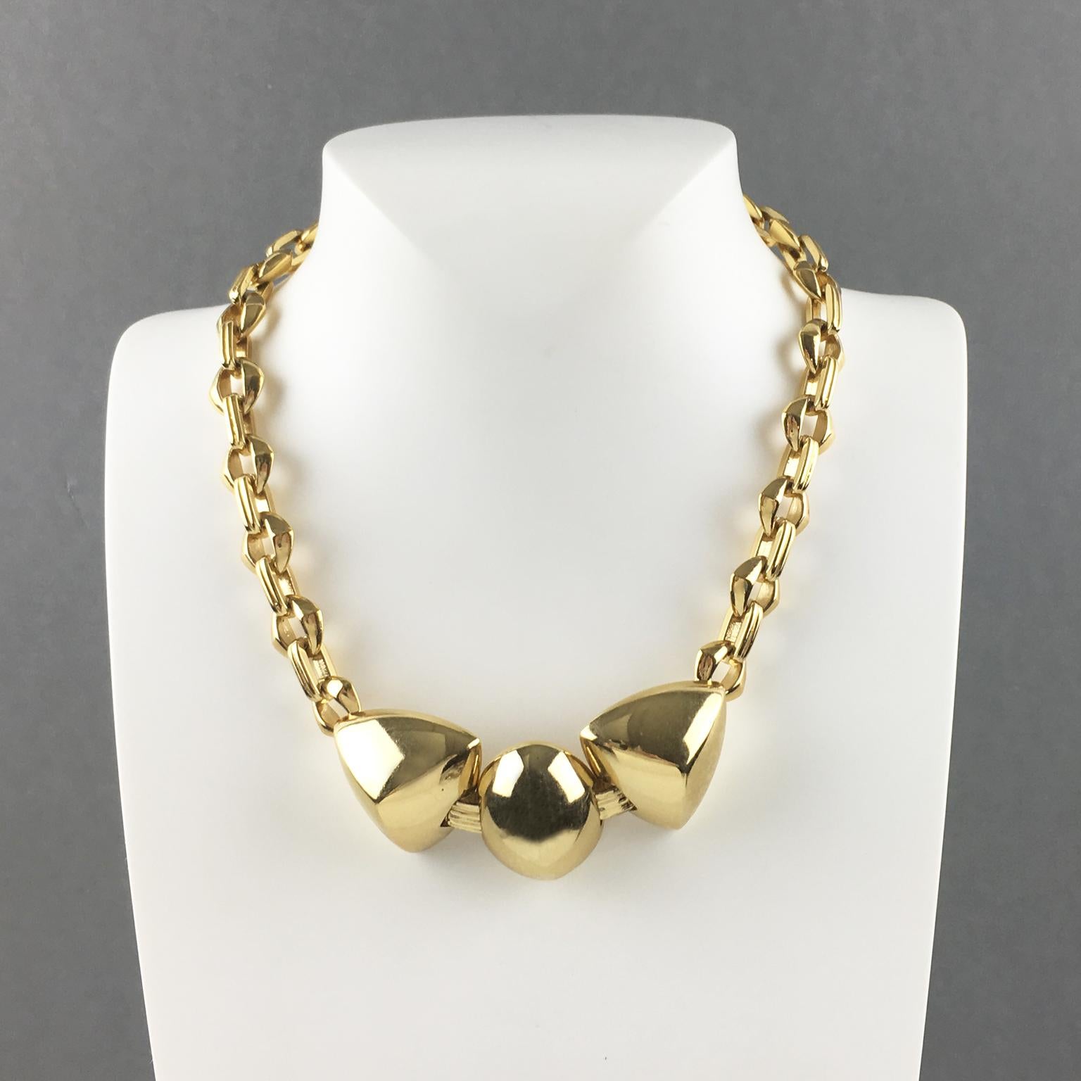 Modernist Yves Saint Laurent Paris Gilt Metal Link Choker Necklace For Sale
