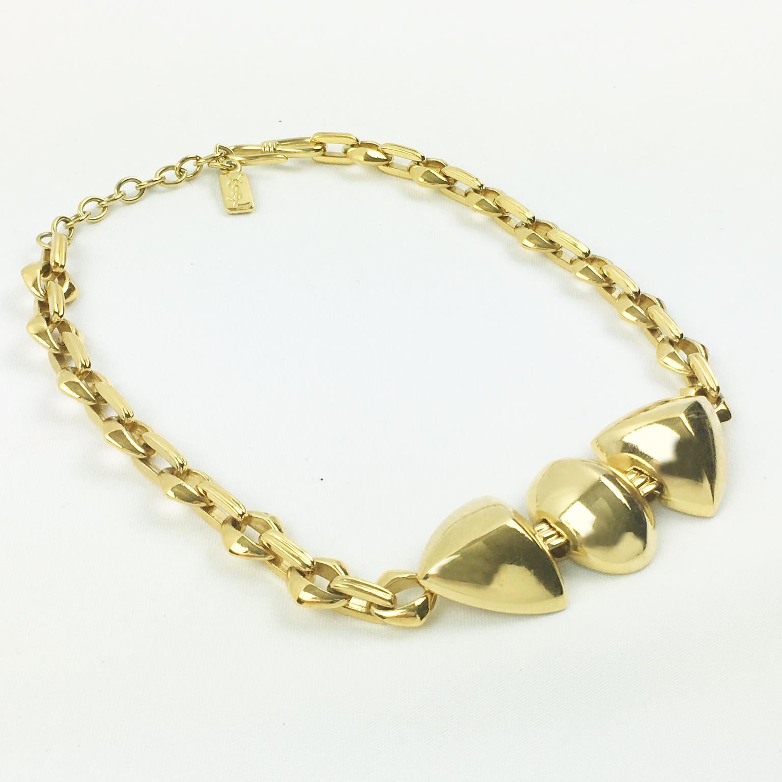 Yves Saint Laurent Paris Gilt Metal Link Choker Necklace In Excellent Condition For Sale In Atlanta, GA