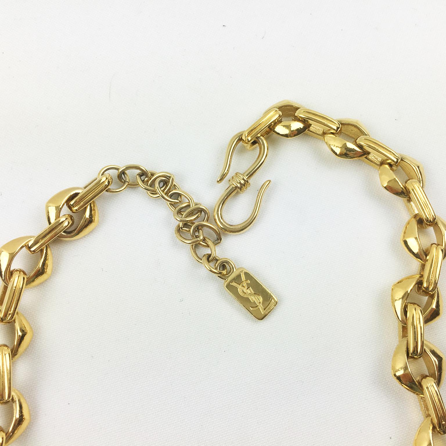 Women's Yves Saint Laurent Paris Gilt Metal Link Choker Necklace For Sale