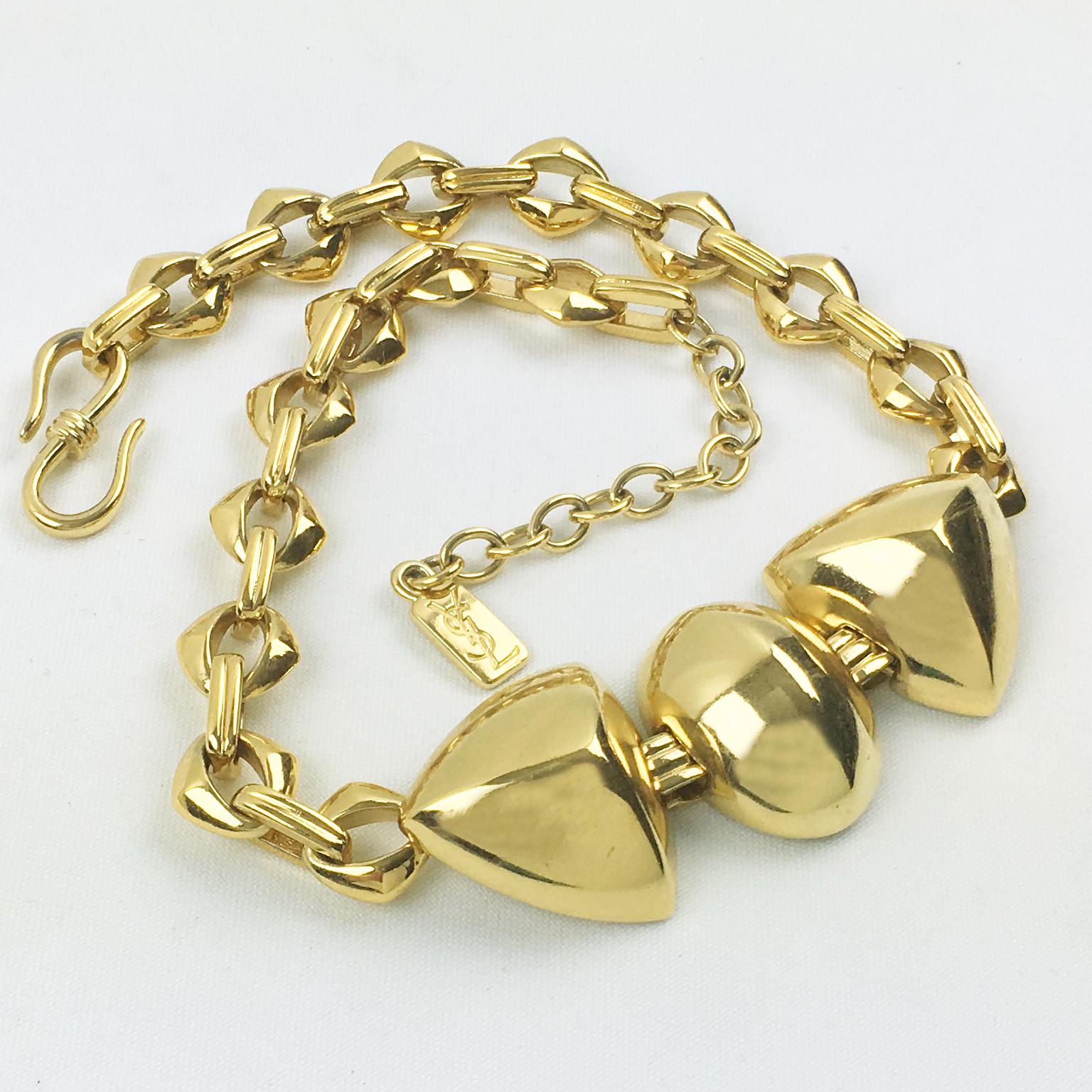 Yves Saint Laurent Paris Gilt Metal Link Choker Necklace For Sale 2