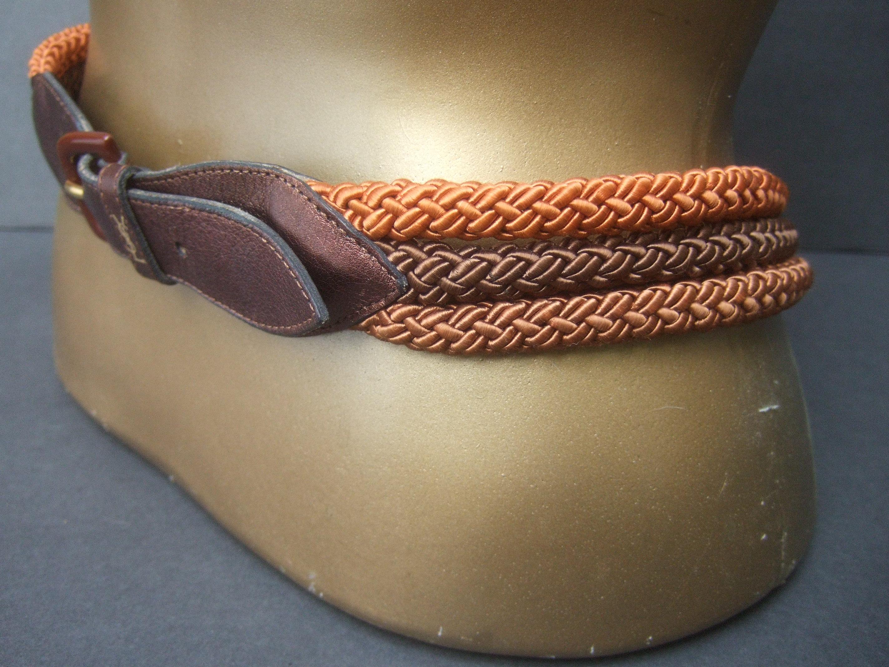 Yves Saint Laurent Paris Metallic Brown Leather Rope Belt c 1980s 5