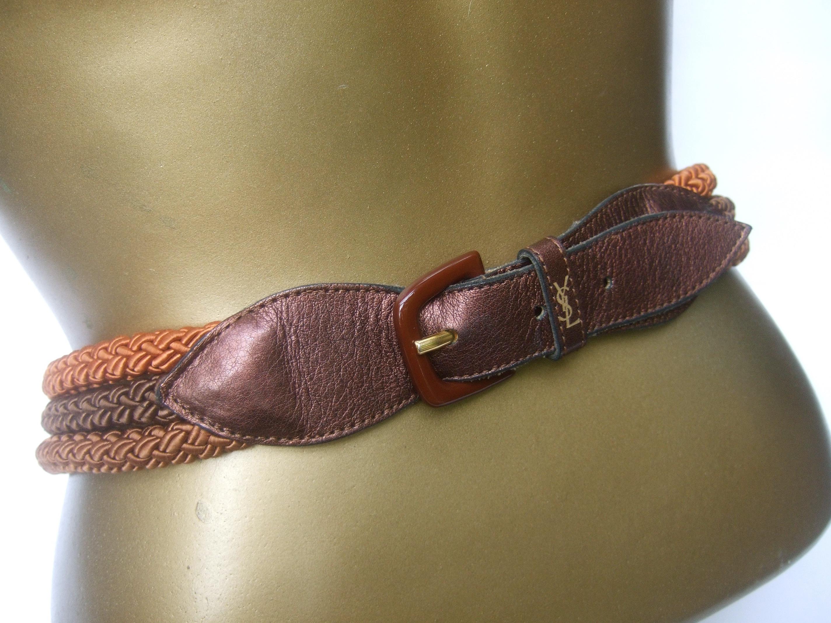 Yves Saint Laurent Paris Metallic Brown Leather Rope Belt c 1980s In Good Condition In University City, MO