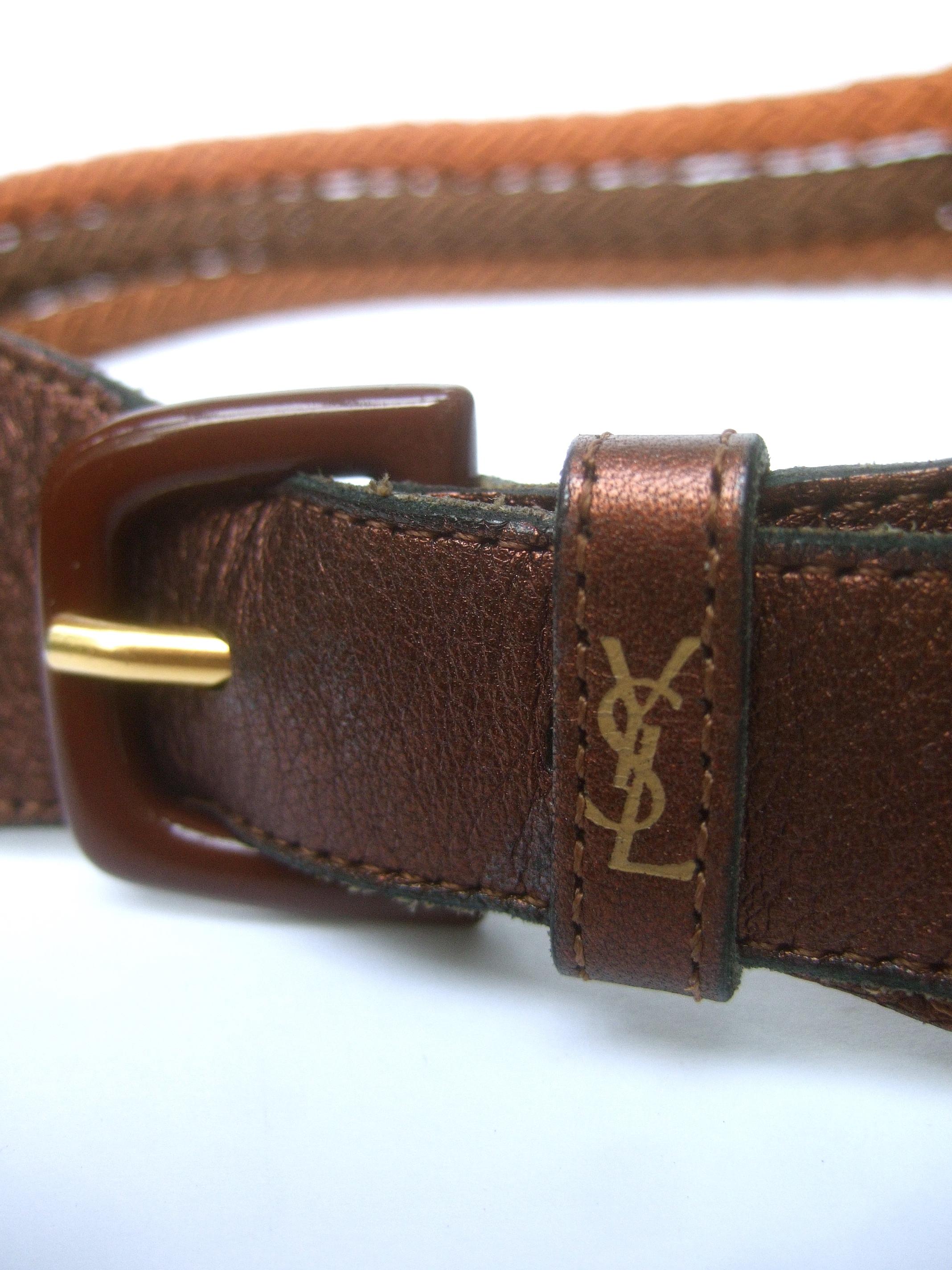 Yves Saint Laurent Paris Metallic Brown Leather Rope Belt c 1980s 3