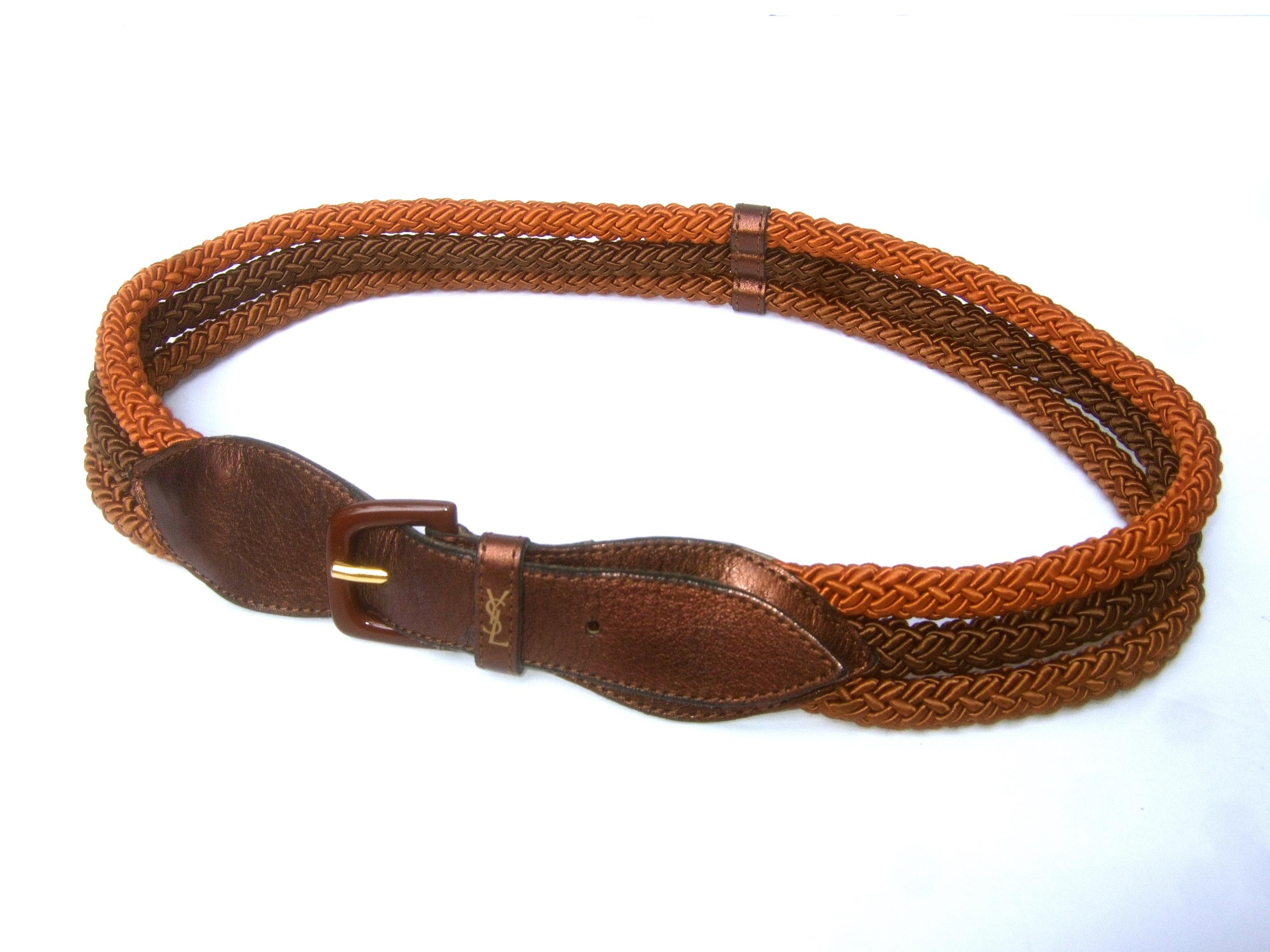 Yves Saint Laurent Paris Metallic Brown Leather Rope Belt c 1980s 4