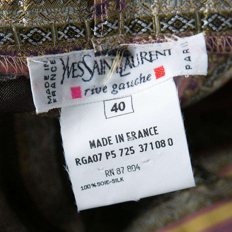 Yves Saint Laurent Paris Multicolor Striped Silk Brocade High Waist Pants M Damen