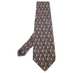 Yves Saint Laurent Paris Marineblaue Seidenkrawatte mit Weizendruck