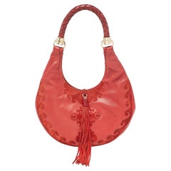 Yves Saint Laurent Paris Red Leather and Suede Rive Gauche Tassel Hobo