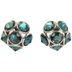 Yves Saint Laurent Paris Signed Clip-on Earrings Aqua Blue Faceted Rhinestones Vintage Yves Saint Laurent Paris Signed Clip-on Earrings Aqua Blue Faceted Rhinestones