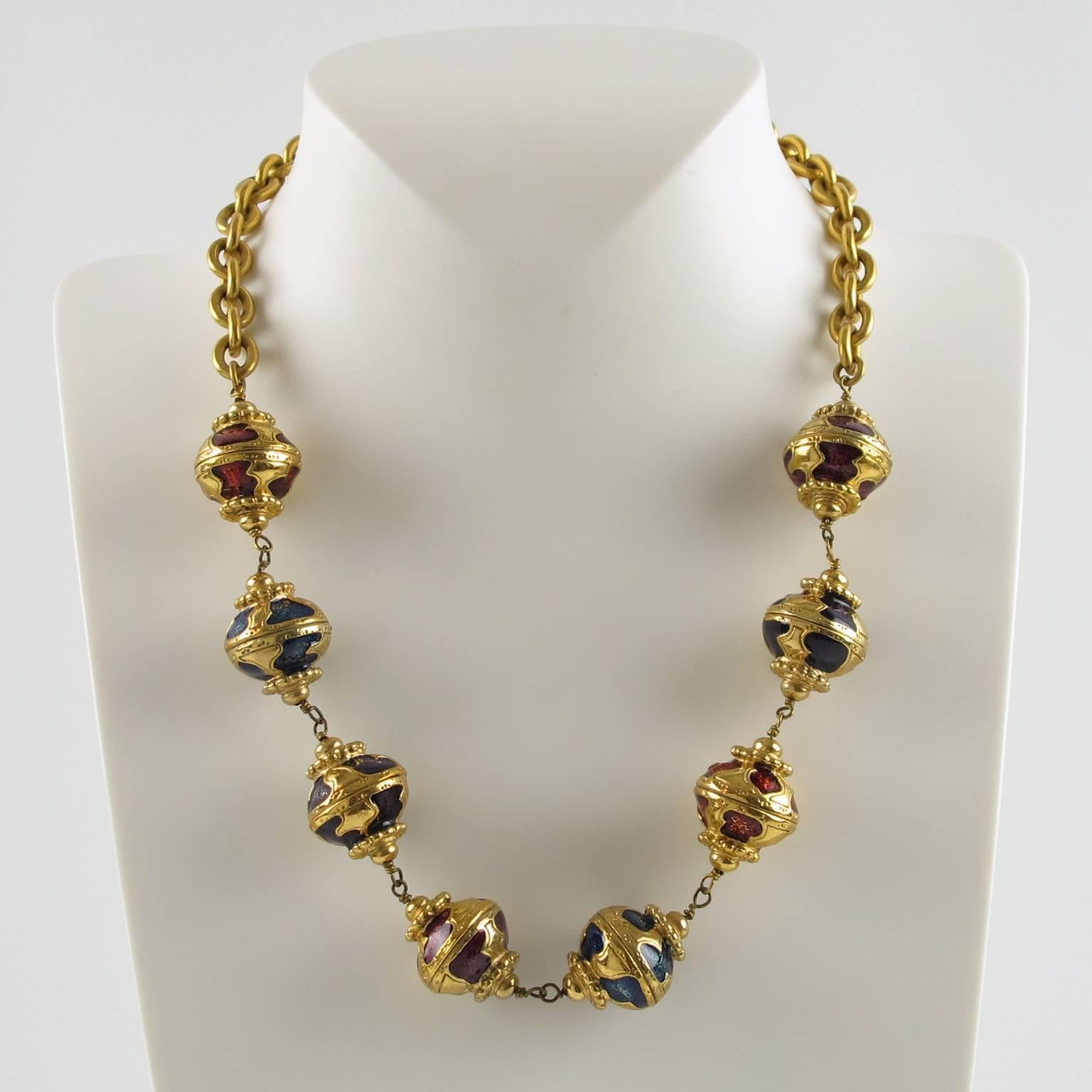 Yves Saint Laurent Paris Signed Necklace Baroque Enamel Beads In Excellent Condition In Atlanta, GA
