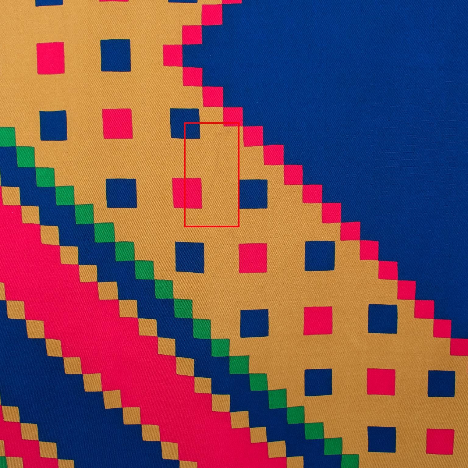 Yves Saint Laurent Paris Silk Scarf Geometric Print in Blue Red Green 2