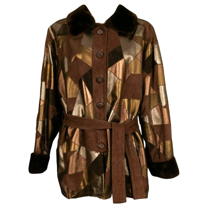 Yves Saint Laurent „Patchwork“ Jacke aus Leder und Pelz im Angebot