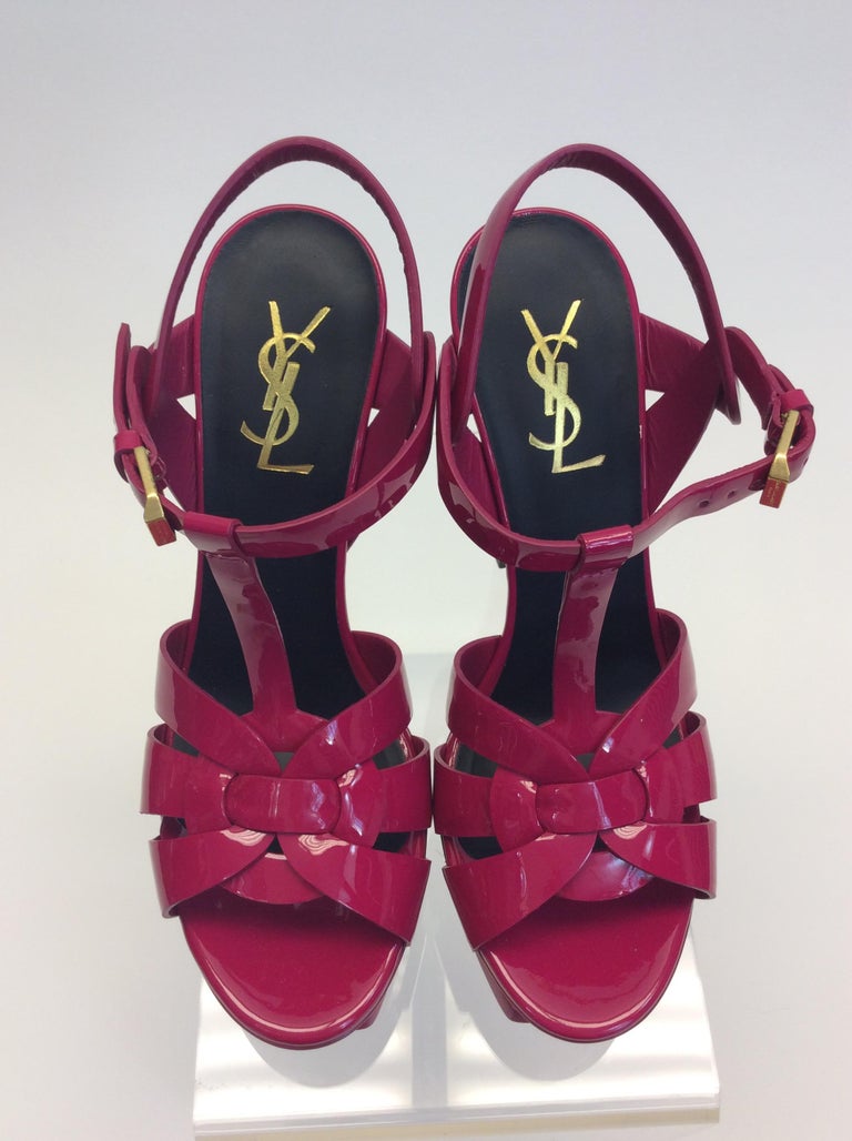 Yves Saint Laurent Patent Leather Magenta Tribute Heels NIB For Sale at ...