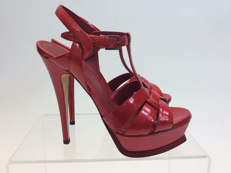 Yves Saint Laurent Patent Leather Red Tribute Heels NIB at 1stDibs