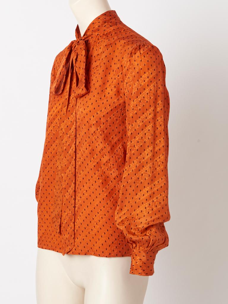 Orange Yves Saint Laurent Patterned Silk Jacquard Blouse For Sale