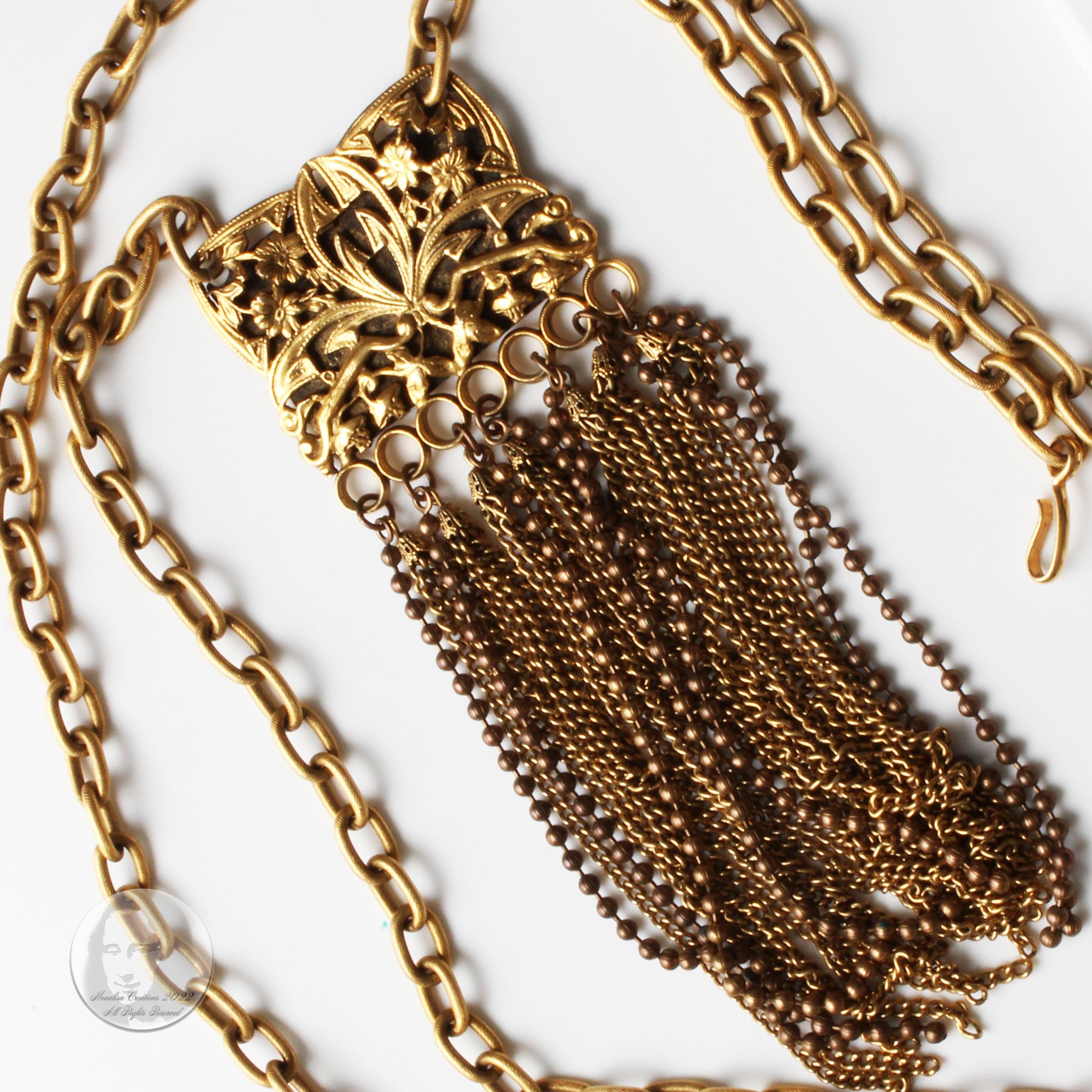 Yves Saint Laurent Pendant Necklace Belt Floral Filigree Chains Roger Scemama  In Good Condition In Port Saint Lucie, FL