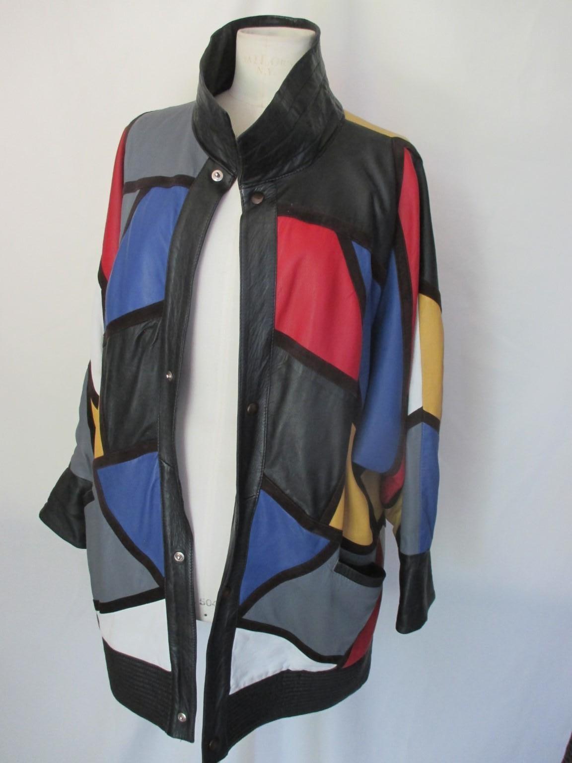 Yves Saint Laurent Piet Mondrian Art Leather Coat  In Good Condition For Sale In Amsterdam, NL