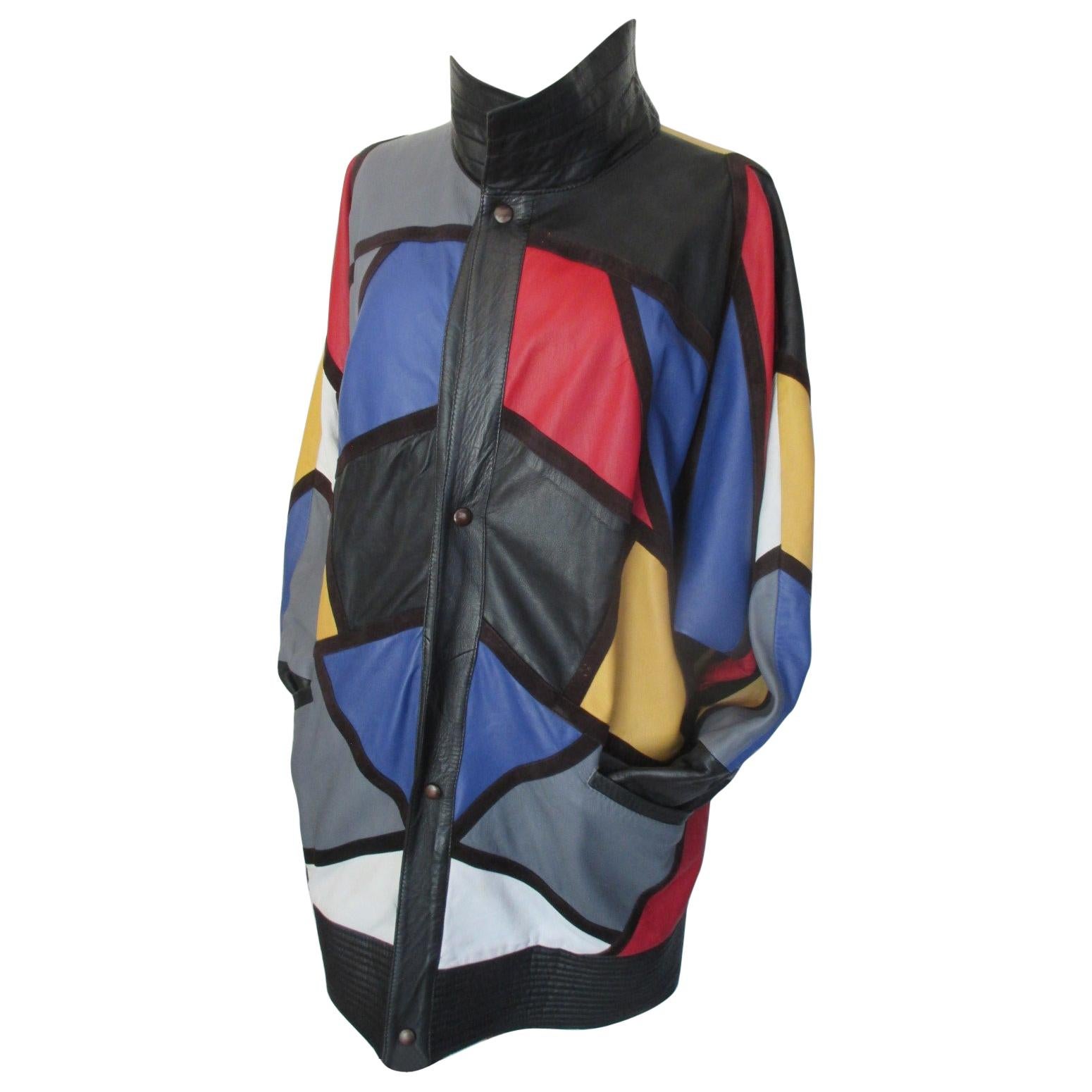 Yves Saint Laurent Piet Mondrian Art Leather Coat 