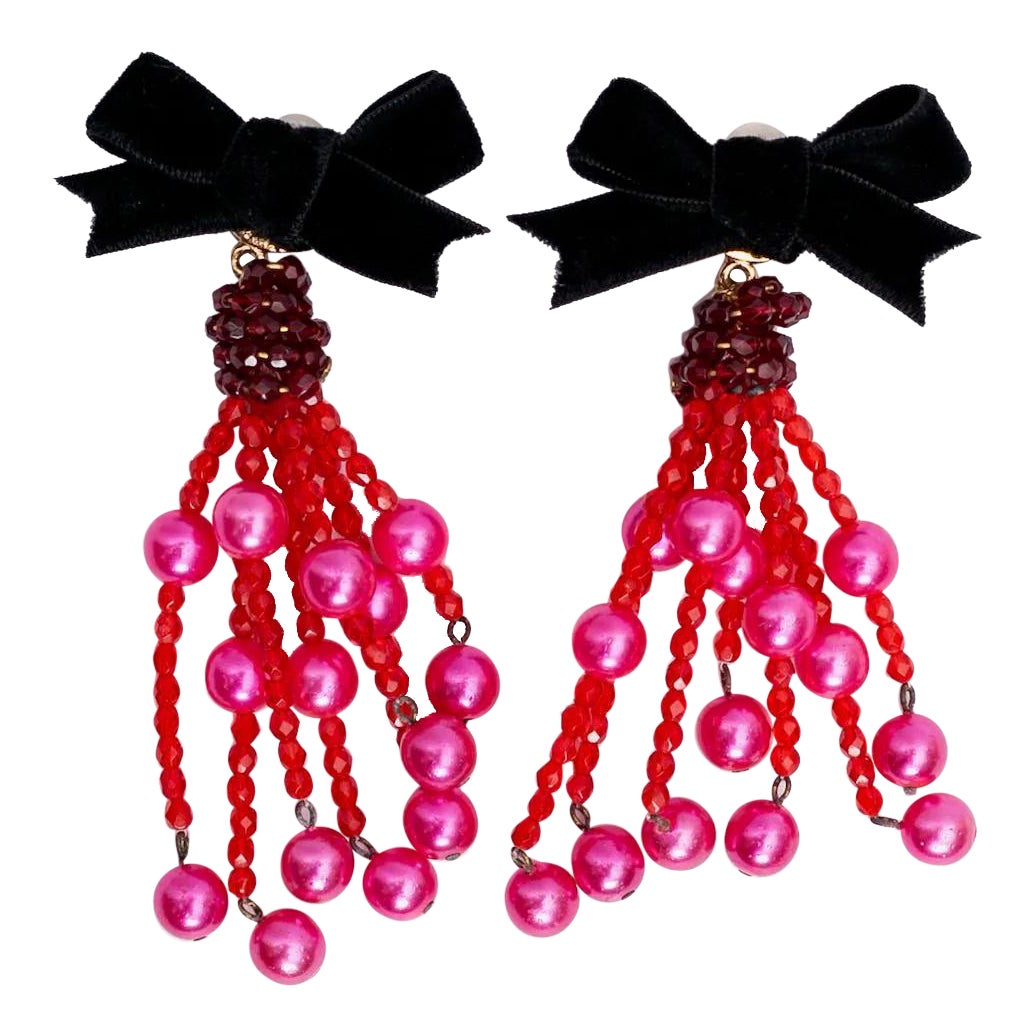 Pendientes de clip rosa y negro Yves Saint Laurent