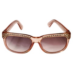 Yves Saint Laurent Pink Aviator Sunglasses With Rhinestone Accents