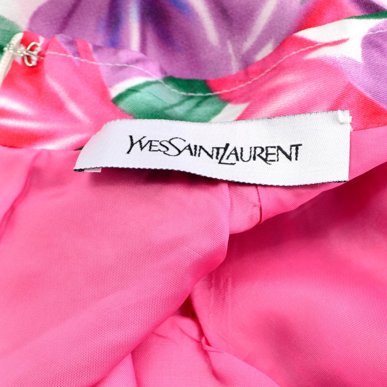 Yves Saint Laurent Pink Blue and Purple Silk Tulip Print YSL Sheath Dress  3