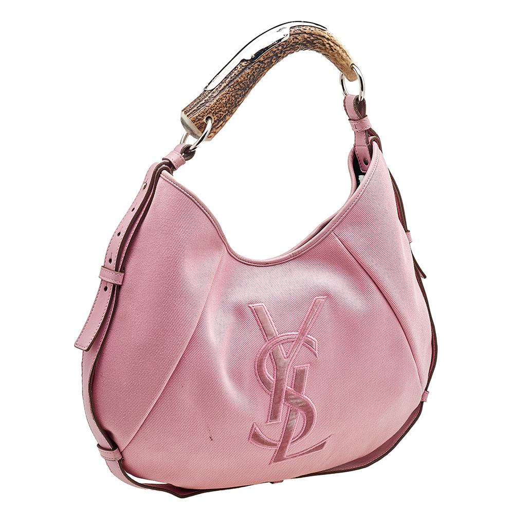 Yves Saint Laurent Pink Canvas And Leather Vincennes Mombasa Hobo In Good Condition In Dubai, Al Qouz 2
