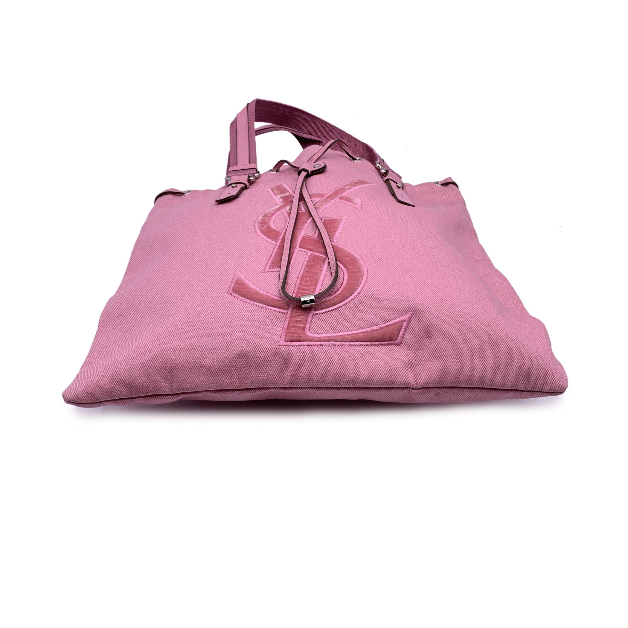 Women's Yves Saint Laurent Pink Canvas Logo Kahala Tote Shopping Bag