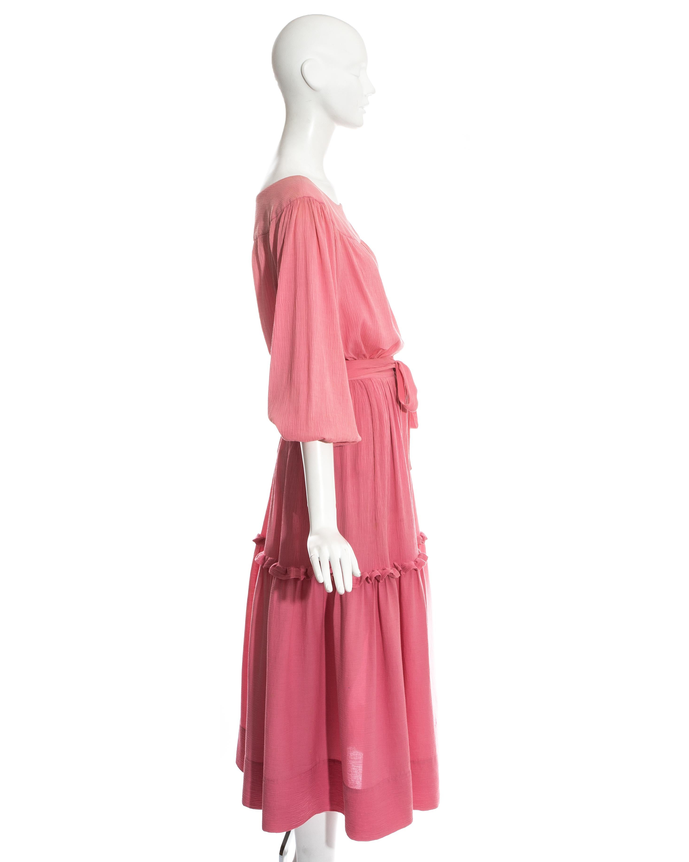 Yves Saint Laurent pink crinkled silk blouse and skirt set, c. 1970s 1