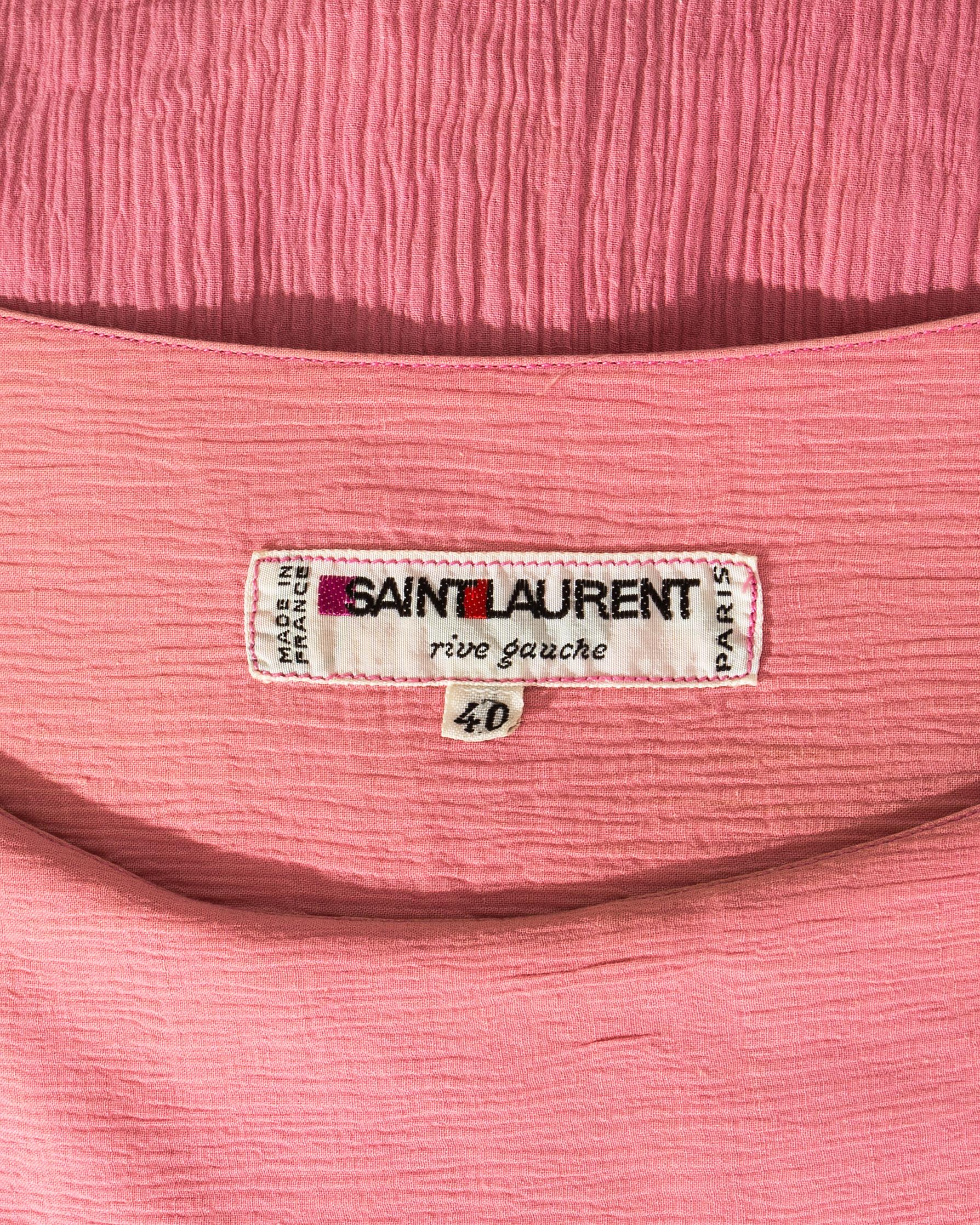 Yves Saint Laurent pink crinkled silk blouse and skirt set, c. 1970s 3