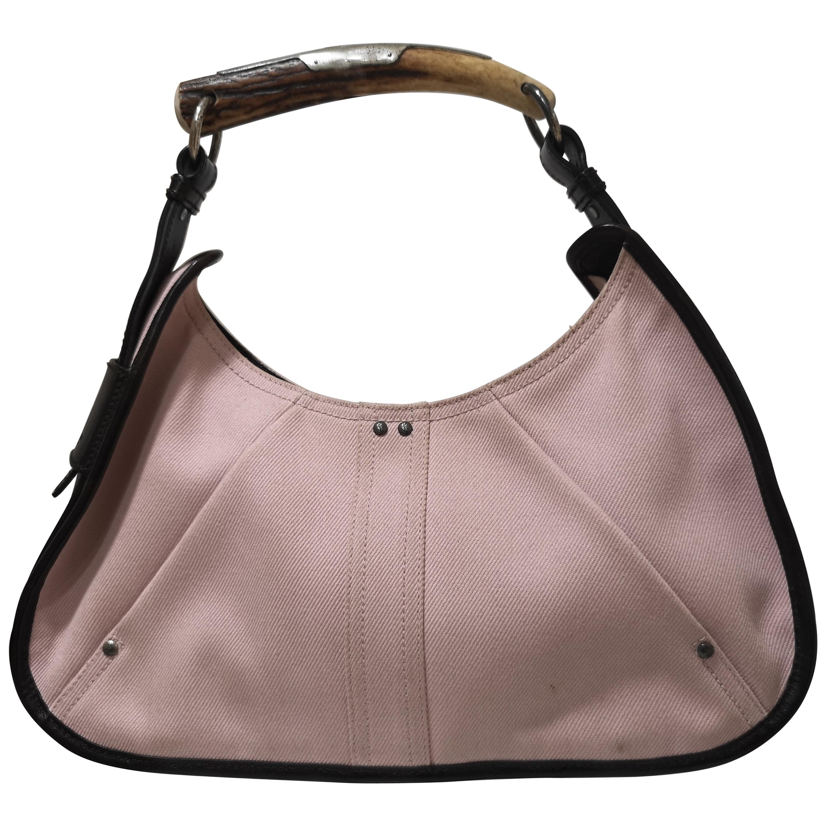 Yves Saint Laurent Pink fabric Brown leather Mombasa Bag For Sale