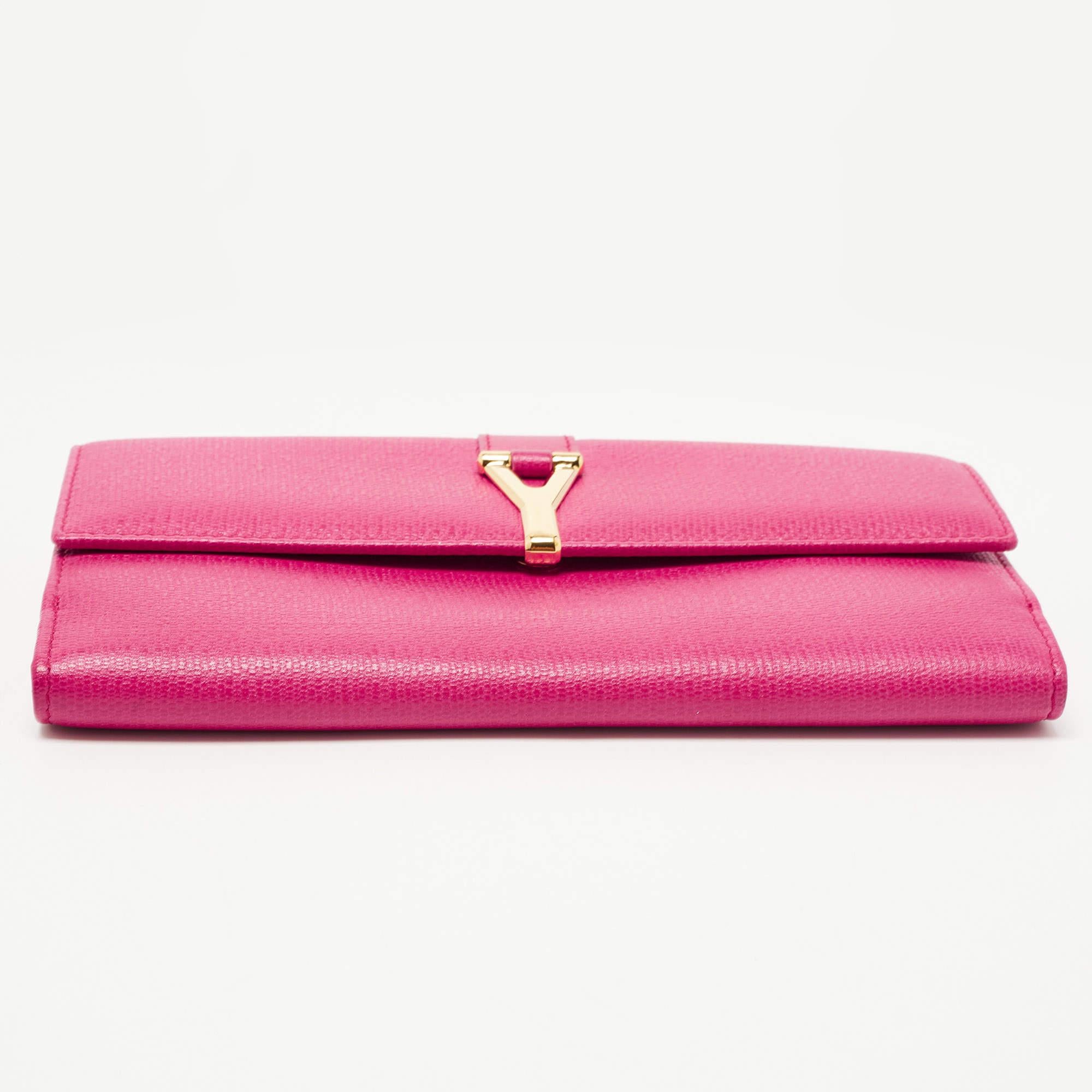 Women's Yves Saint Laurent Pink Leather Ligne Y Charm Flap Wallet