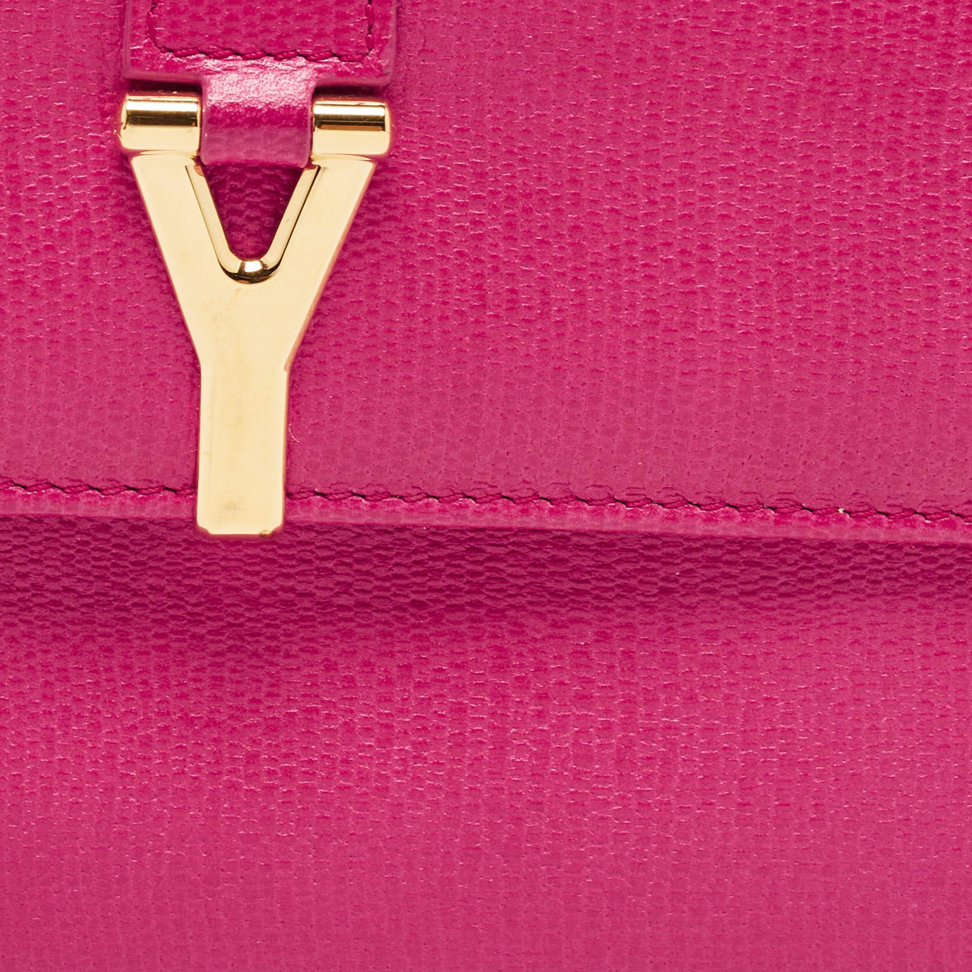 Yves Saint Laurent Pink Leather Ligne Y Charm Flap Wallet 1