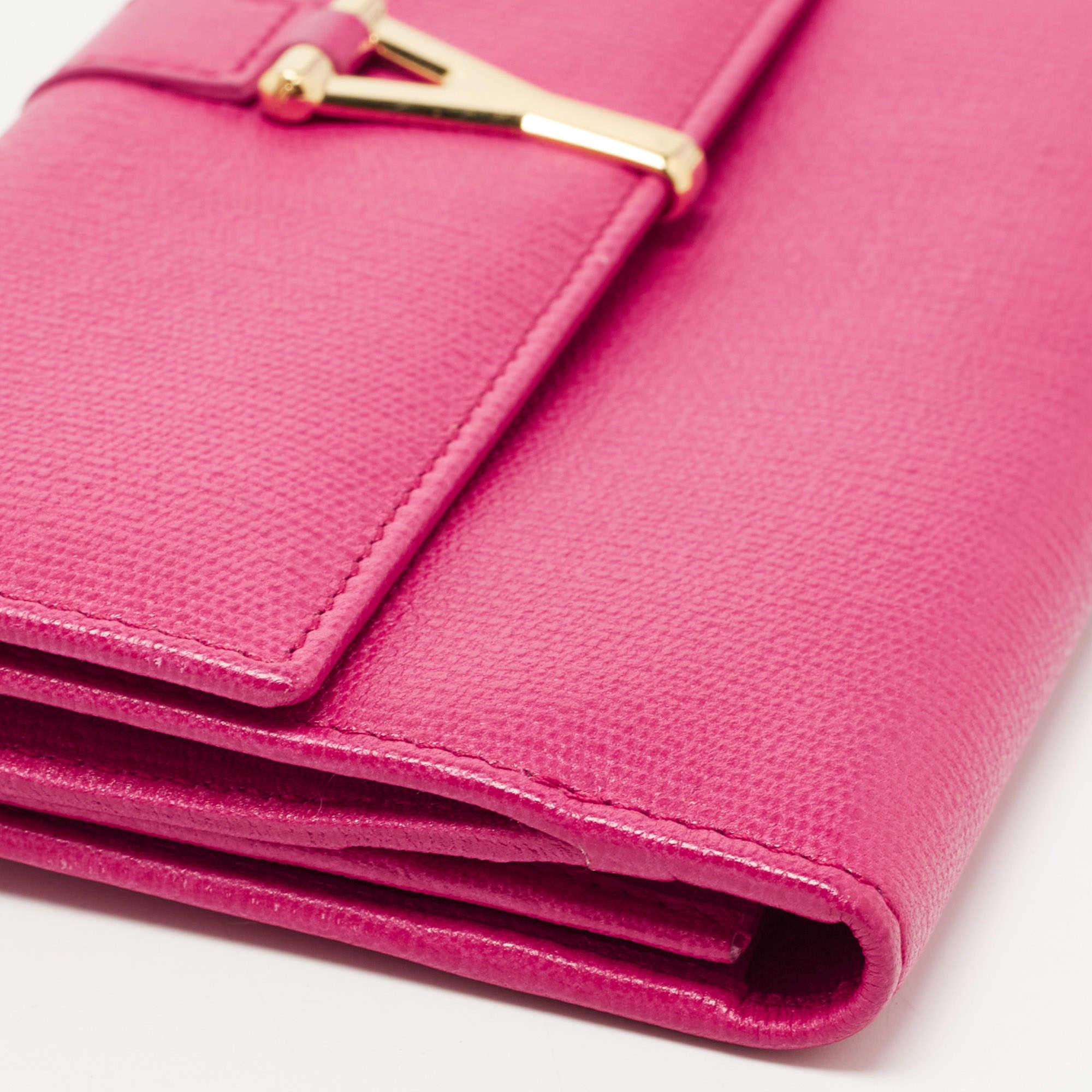 Yves Saint Laurent Pink Leather Ligne Y Charm Flap Wallet 2