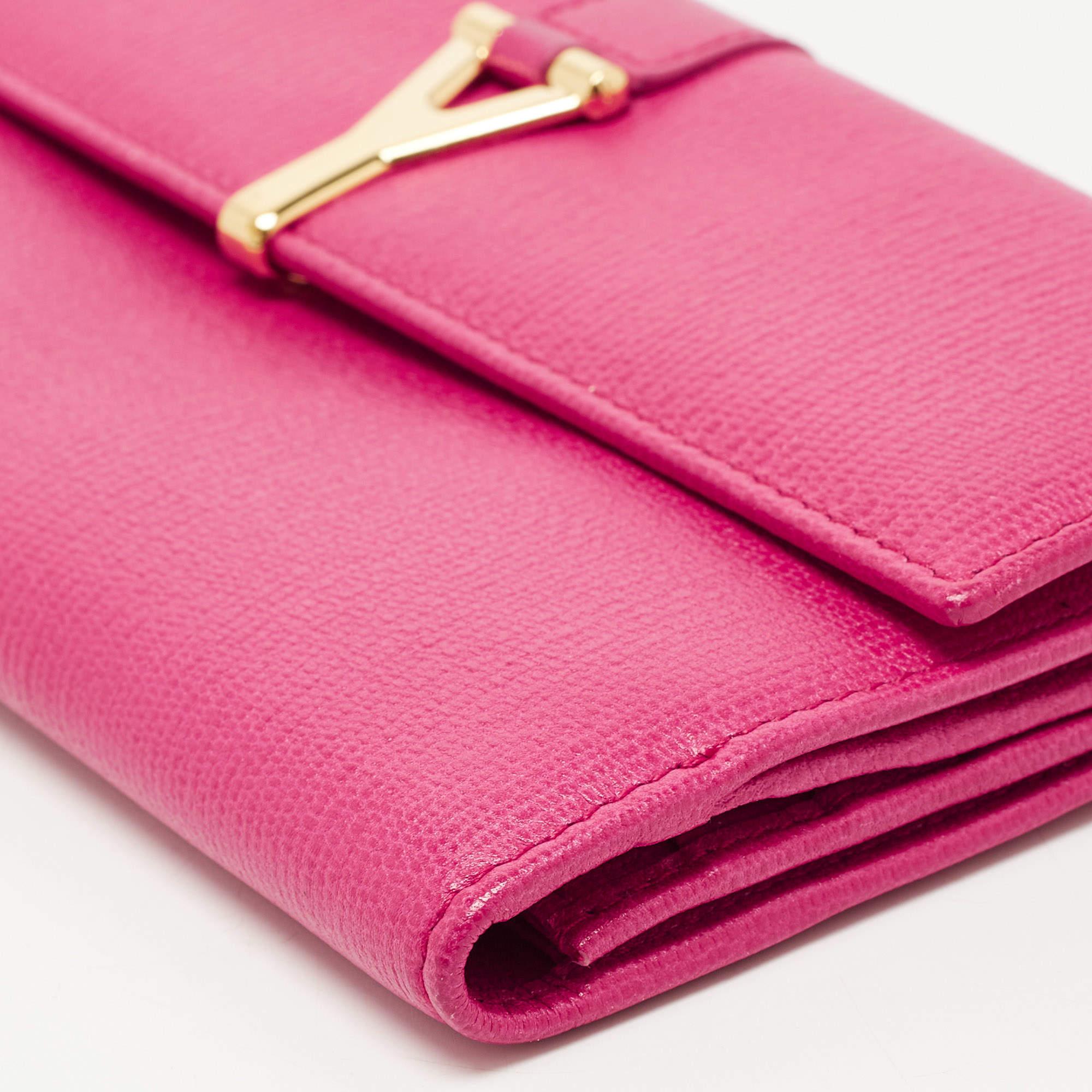 Yves Saint Laurent Pink Leather Ligne Y Charm Flap Wallet 3