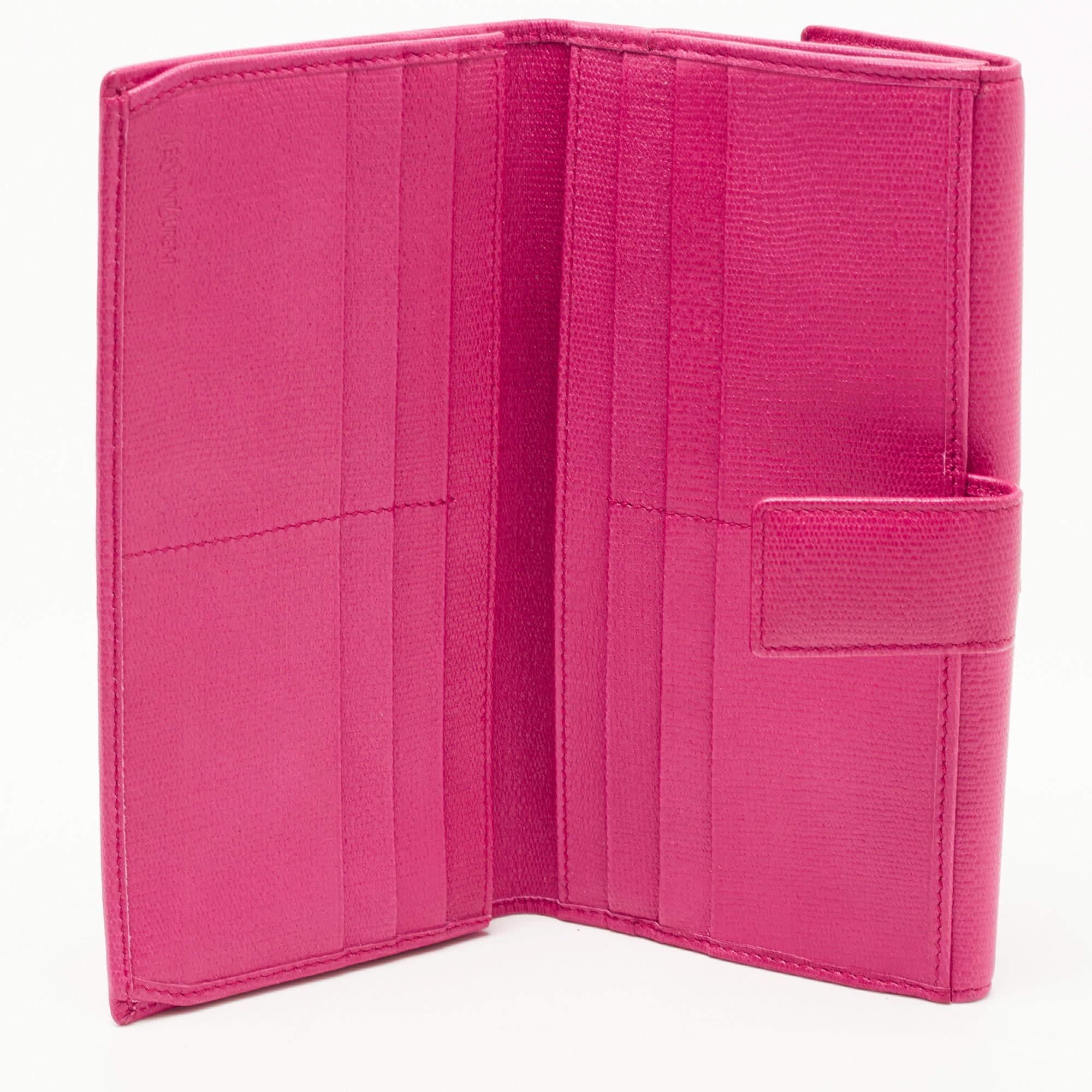 Yves Saint Laurent Pink Leather Ligne Y Charm Flap Wallet 5