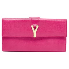 Yves Saint Laurent Pink Leather Ligne Y Charm Flap Wallet