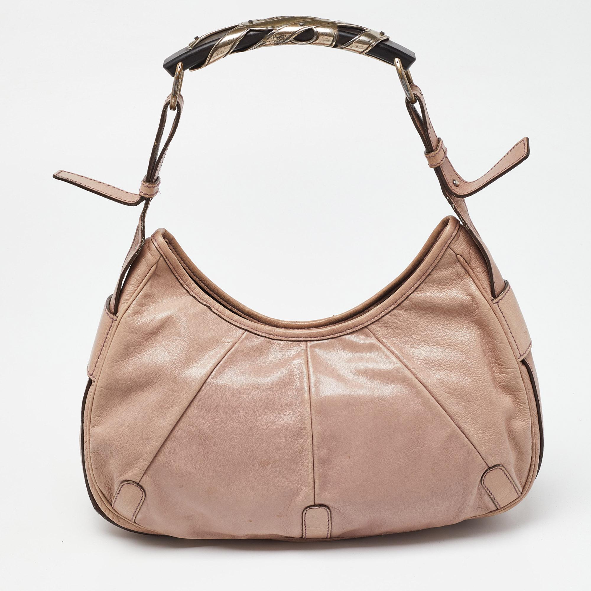 Yves Saint Laurent Pink Leather Mombasa Hobo In Good Condition In Dubai, Al Qouz 2