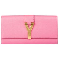 YVES SAINT LAURENT pink leather Y Clutch Bag