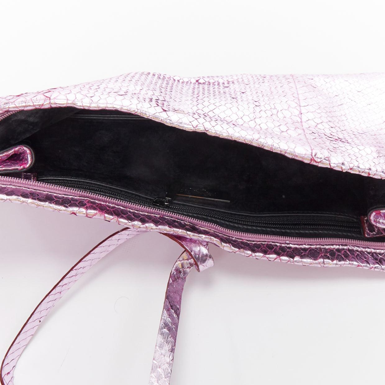 YVES SAINT LAURENT pink metallic scaled leather wraparound clutch bag For Sale 4