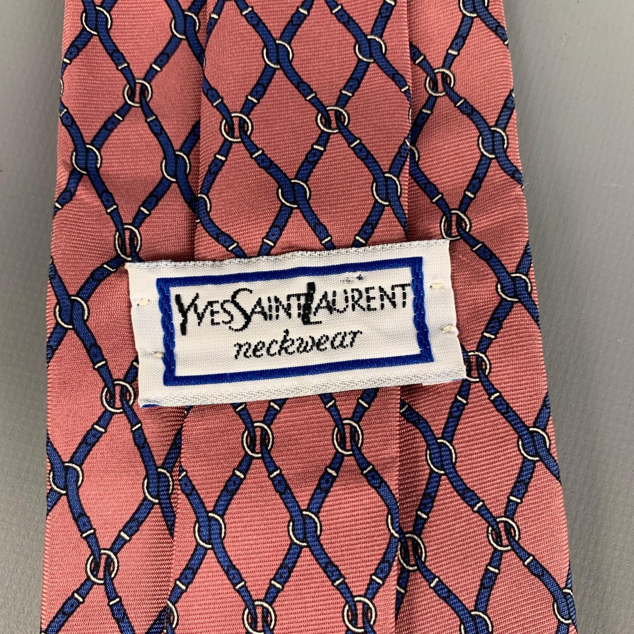 Men's YVES SAINT LAURENT Pink Navy Equestrian Silk Tie