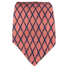 YVES SAINT LAURENT Pink Navy Equestrian Silk Tie