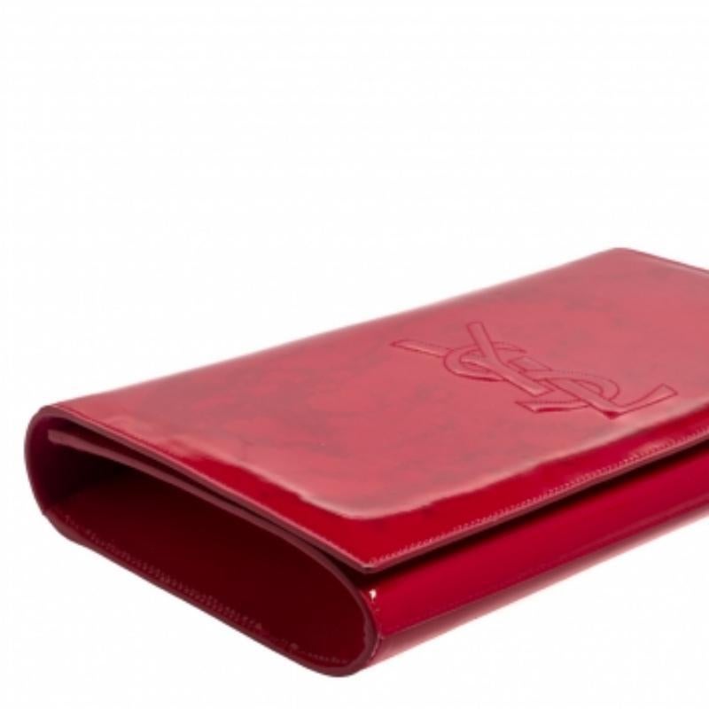Yves Saint Laurent Pink Patent Leather Belle De Jour Flap Clutch For Sale 7