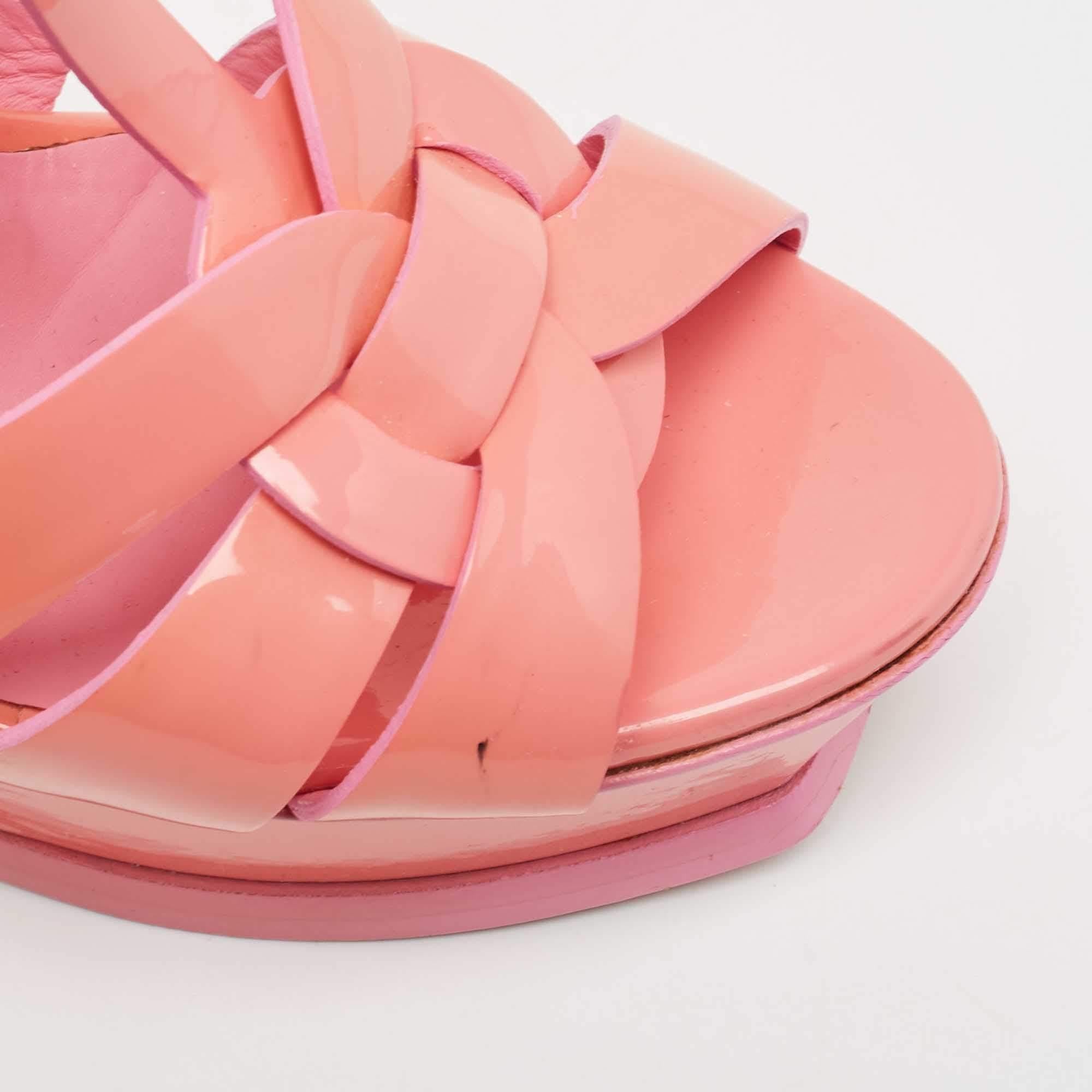 Yves Saint Laurent Pink Patent Tribute Sandals Size 37 For Sale 1