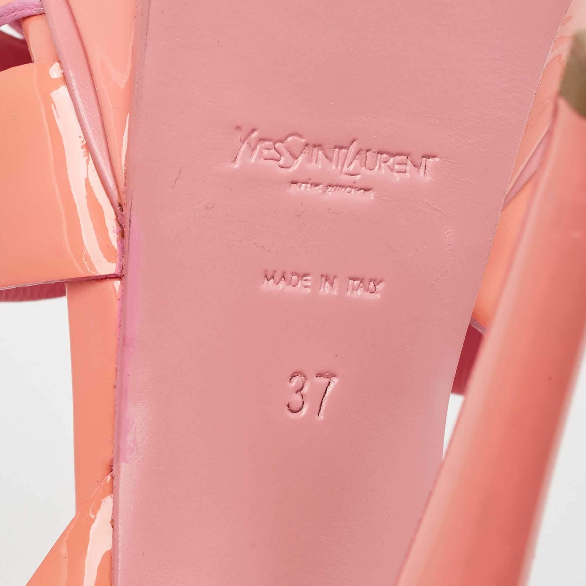 Yves Saint Laurent Pink Patent Tribute Sandals Size 37 For Sale 2