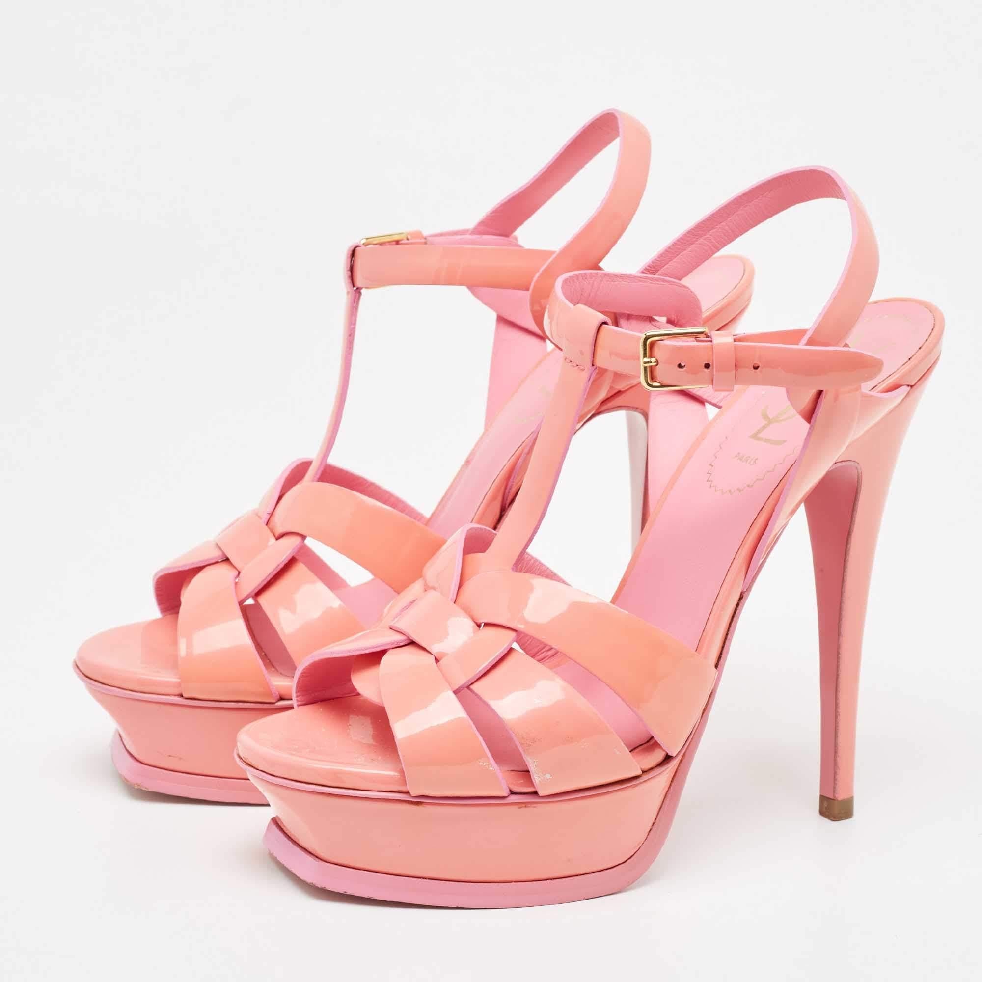 Yves Saint Laurent Pink Patent Tribute Sandals Size 37 For Sale 3