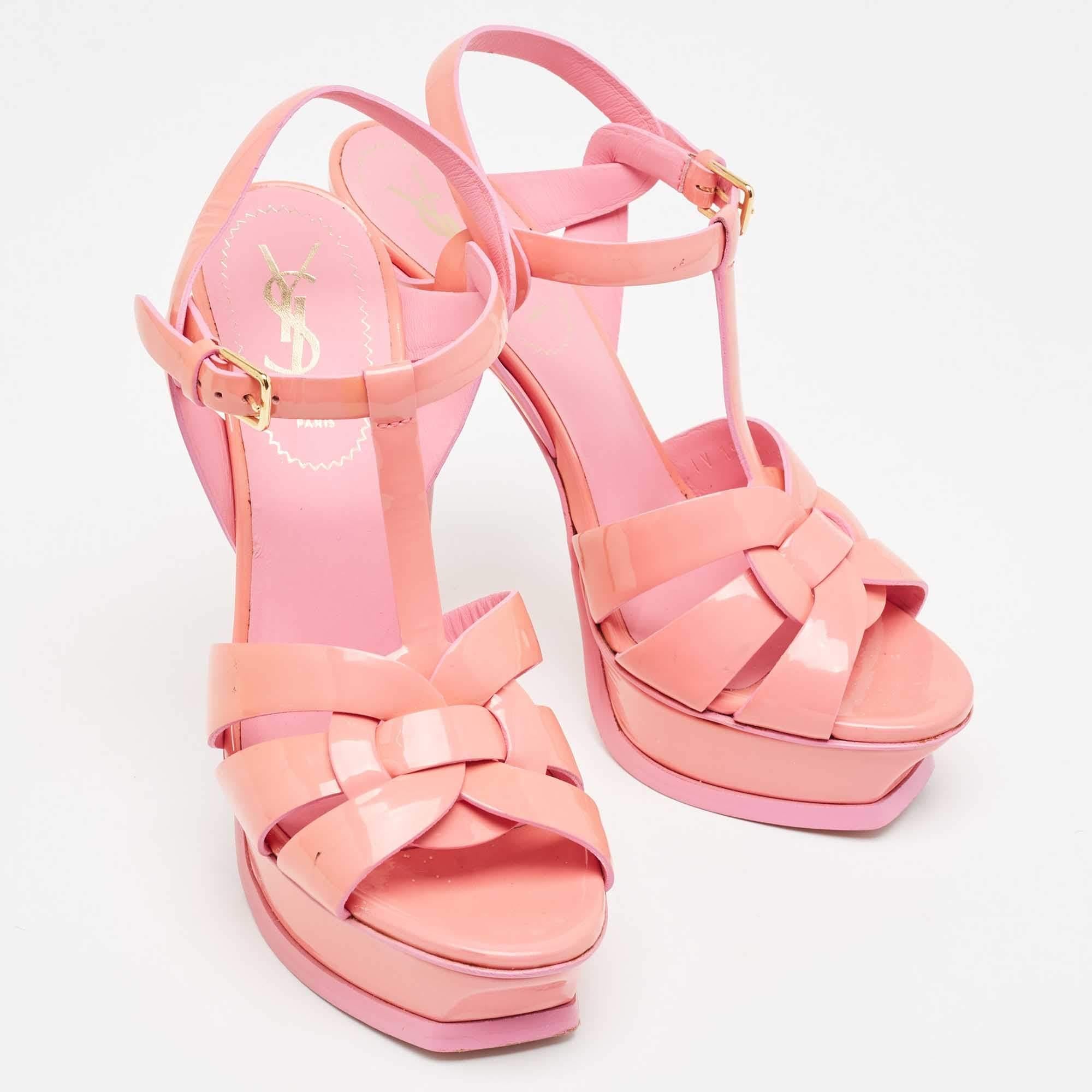 Yves Saint Laurent Pink Patent Tribute Sandals Size 37 For Sale 4