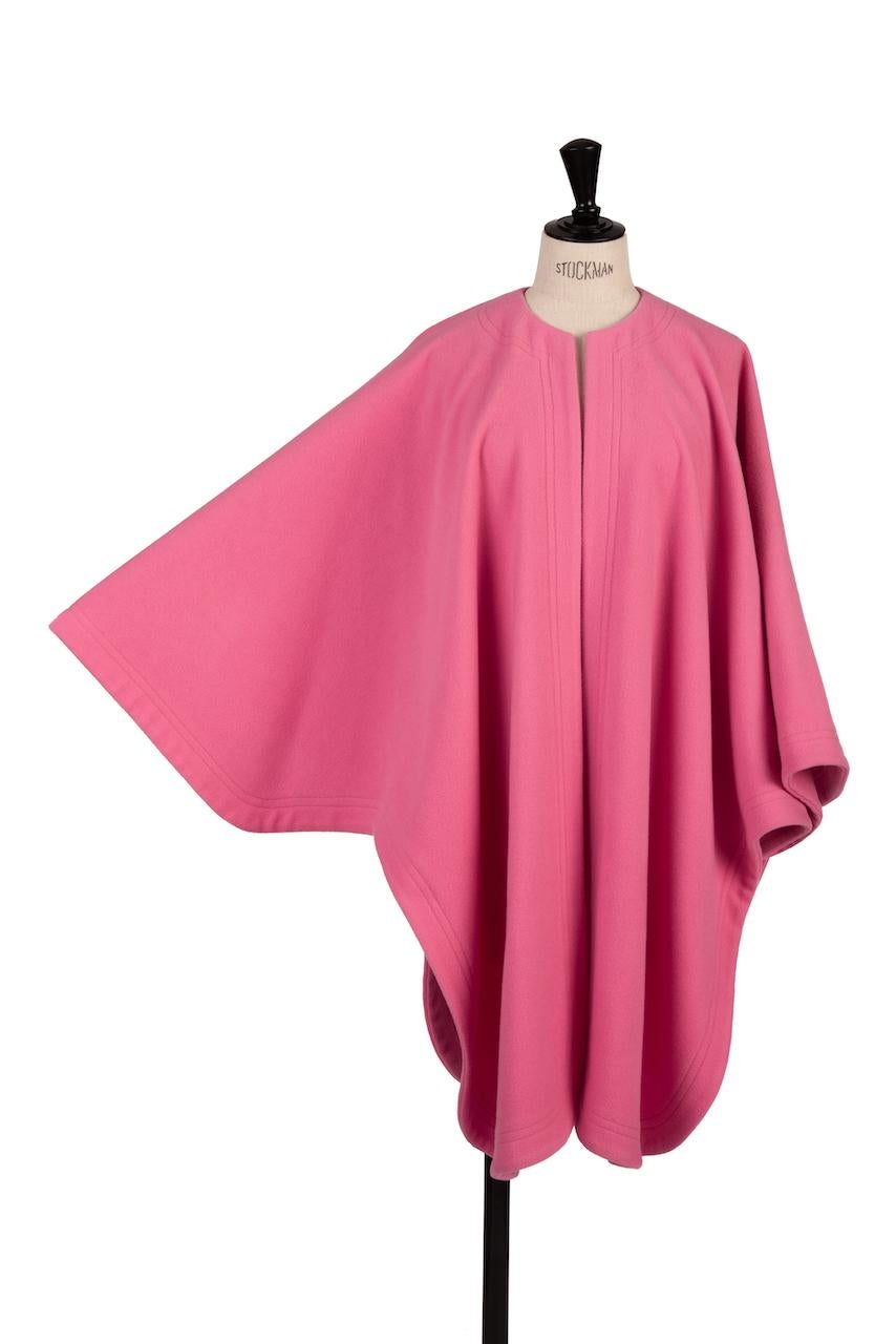 Women's or Men's YVES SAINT LAURENT YSL Pink Pure Wool Cape or Wrap, 1980s